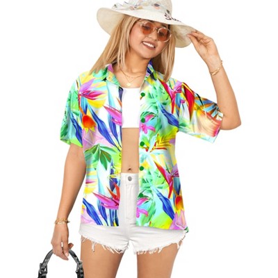 HAPPY BAY Hawaiian Shirts Womens Casual Tops Summer Button Down Holiday Beach Party Blouse Shirt Colorful Short Sleeve Vacation Tee Shirts