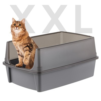 IRIS USA Extra Large Open Top Cat Litter Box with Scatter Shield, Sturdy Easy to Clean Open Air Kitty Litter Pan with Tall Spray