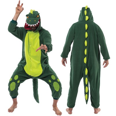 Joyfy Dinosaur One Piece Pajama with Hood, Full Body Costume Adult, Halloween Costumes Pajama Jumpsuit Hoodie Outfit for Cosplay Parties
