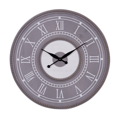30"x30" Wood Wall Clock Gray - Olivia & May: Silent, Farmhouse Style, Round Shape, Roman Numerals