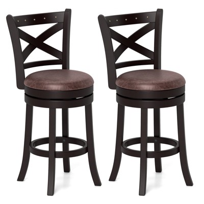 Tangkula 26" Swivel Bar Stools Set of 2 Footrest & Rubber Wood Frame for Kitchen Island
