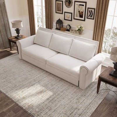 Kumasinova 3-in-1 Convertible Faux Leather Chesterfield Sofa, King Pull-Out  Sleeper Sofa Bed, Retro Couch with Rivet Trim & Rolled Arm, Steel Frame