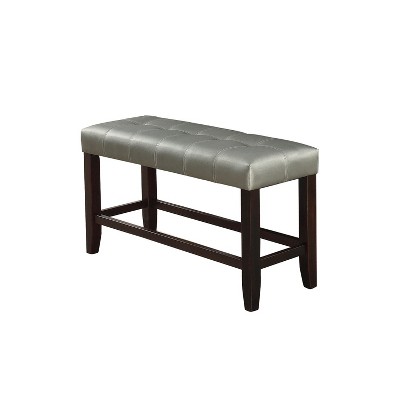 Simple Relax Faux Leather and Wood Counter Height Bench in Silver