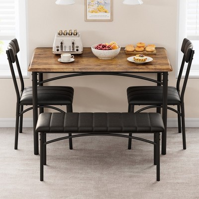 Kitchen Table with Upholstered Chairs and Bench, Wooden Dining Table Set for 4, Rectangular Dining Room Table Set for Small Space, Apartment, Home