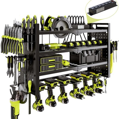 Hausource 4-Tier Power Tool Organizer Storage Rack - Slot*6 & Charging Station, Black