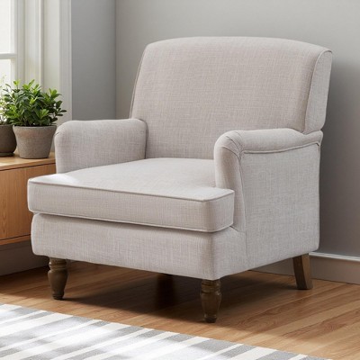 Polibi Linen-Blend Armchair with Rolled Arms & Turned Solid Wood Legs