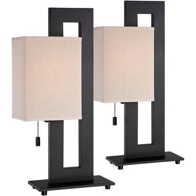 360 Lighting Modern Accent Table Lamps 20.5" High Set of 2 Espresso Bronze Metal Open Rectangular Oatmeal Box Shade for Living Room Family