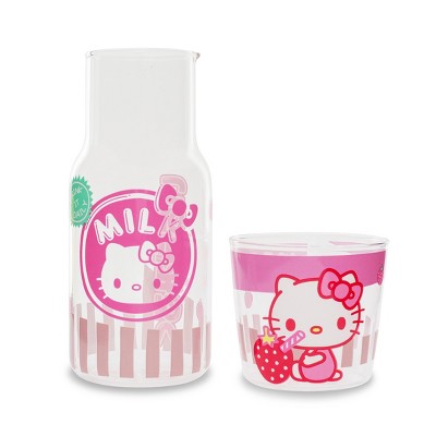 Silver Buffalo Sanrio Hello Kitty Strawberry Milk 18-Ounce Glass Pitcher and 8-Ounce Cup