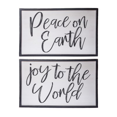 Transpac MDF Joy World/Peace Earth Wall Art Set of 2 Christmas Home Decorations