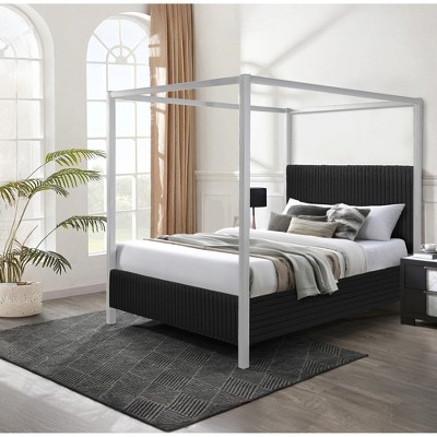 Queen Size Canopy Bed with Upholstered Headboard for Bedroom