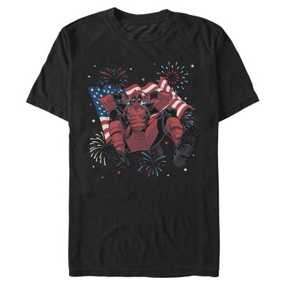 Mens Marvel: Deadpool Patriot Fireworks T Shirt
