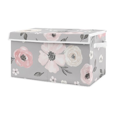 Sweet Jojo Designs Girl Fabric Storage Toy Bin Watercolor Floral Grey and Pink