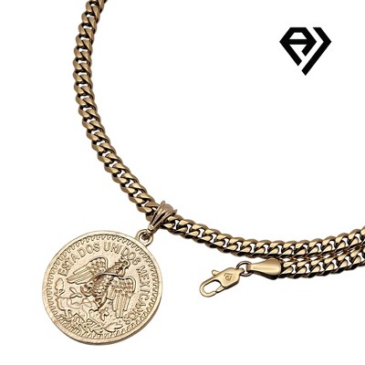 Aria Jeweler 6mm Cuban Chain With Gold Mayan Coin Pendent