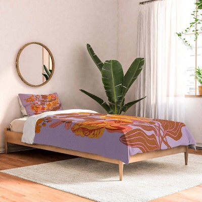 Deny Designs 2pc Twin/Twin Extra Long Gigi Rosado Orange Flowers Comforter and Pillow Sham Set Orange: Abstract Design, Non-Woven Fabric