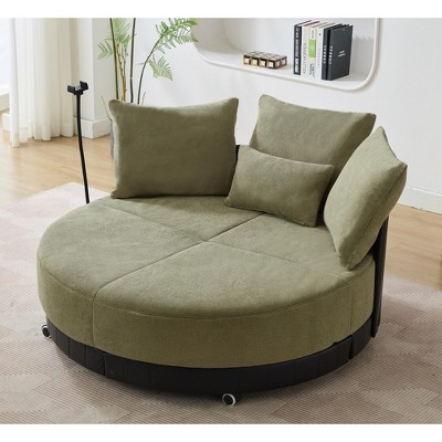 Sapphtopaz 52.75" Oversized Round Couches for Living Room Anti-Wrinkle Upholstered 360°Swivel Sofa with Phone Stand and Pillows Sofa for Bedroom