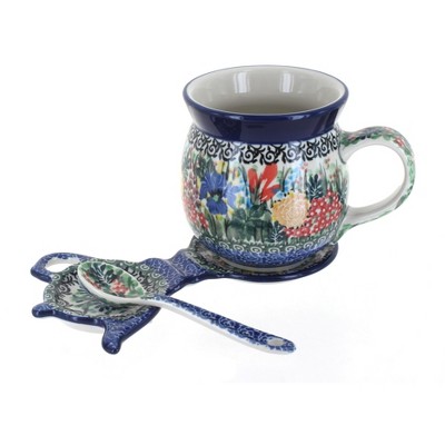 Blue Rose Polish Pottery 7370 Ceramika Artystyczna Mug & Saucer Gift Set