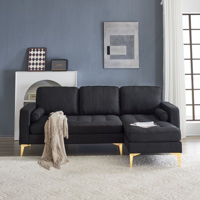 Karl Home |85.8 in. W Square Arm Corduroy 3-Seat U-shaped Tufed Sofa in Beige with Ottoman