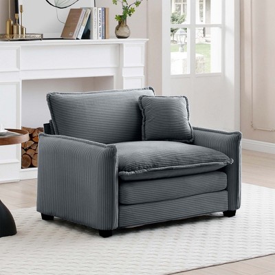 Comfortable Corduroy Deep Seat Single Sofa with Pillow, Ideal for Living Room, Bedroom, or Club