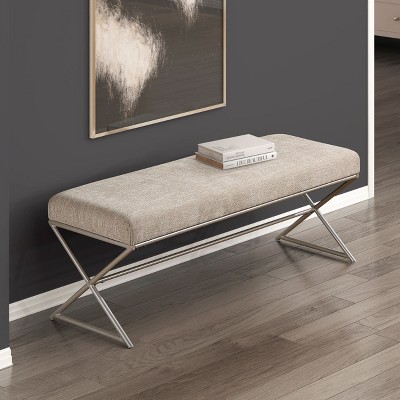 Sapphtopaz Modern Ottoman Bench with Thick Upholstered Entryway Bench with Metal Legs Rectangle Vanity Stool for Living Room, Entryway
