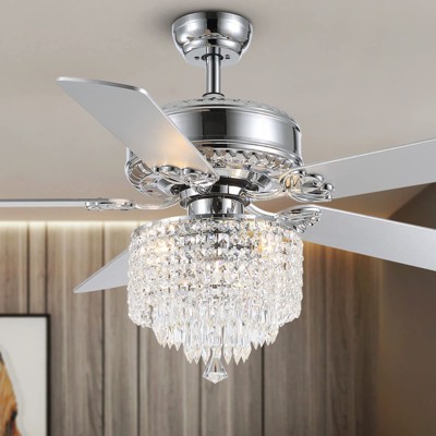 Ludomide Crystal Ceiling Fan with Lights Modern Chandelier Fan with Remote Chrome Reversible Fan Light Fixture for Bedroom Dining Room 52"