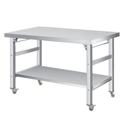 Stainless Steel Folding Table - 920 LBS Commercial Foldable Prep Table, Metal Worktable with Adjustable Undershelf and Feet, for Home Kitchen
