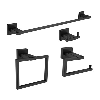Cobbe Matte Black Bathroom Accessories 4-Piece Bathroom Hardware Set with Towel Rack, Towel Hook, Toilet Paper Holder and Towel Ring