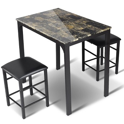 Tangkula 3 Pieces Counter Height Table Set 2 Chairs Bar Dining Room Faux Marble