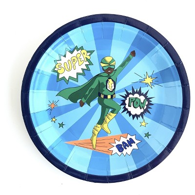 Anna + Pookie 7" Boy Green  Super Hero Paper Party Plates 8 Ct.