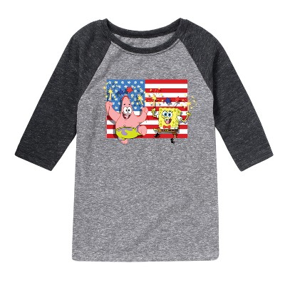 Boys' - SpongeBob SquarePants - Patrick Sparkers Flag Raglan Graphic T-Shirt