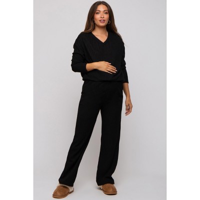 PinkBlush Black Ribbed Soft Knit Long Sleeve Maternity Pajama Set