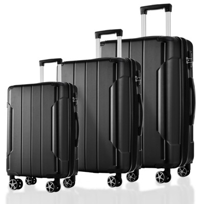 FONTOI Carry on Luggage Sets 3 Piece with Double Spinner, 20/24/28 Inch Expandable Travel luggage Set, Black, 11.6"*29.5"*18.5"