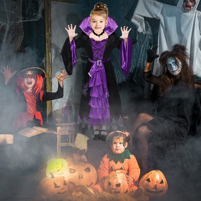 Garvee Witch Costume Fairytale--Stand Collar and Oversized Bell Sleeves Multi-layered Skirt Dress with Choker