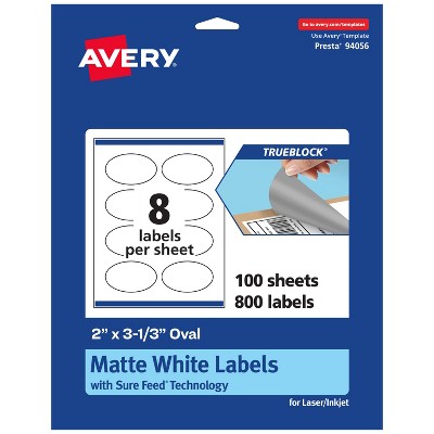 Avery TrueBlock Matte White Paper Labels,  2" x 3-1/3" Oval