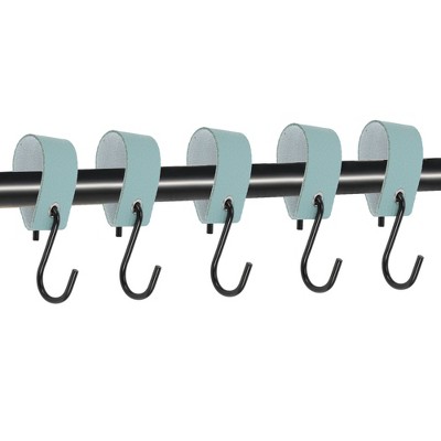 Unique Bargains Multi-Purpose Leather Metal Loop Coat S Hooks  for Wardrobe Clothes Rail Kitchen Bathroom 5Pcs