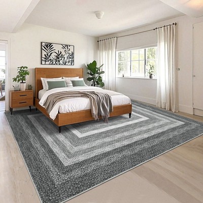 Braided Print Area Rug Washable Bedroom Rugs Bordered Geometric Indoor Soft Carpet Farmhouse Low Pile Non Slip Throw Floor Cover