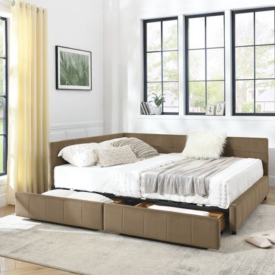 NicBex Queen Size Storage Upholstered Tufted Bed Frame,Velvet Sofa Bed Frame with 2 Drawers for Bedroom,Living Room