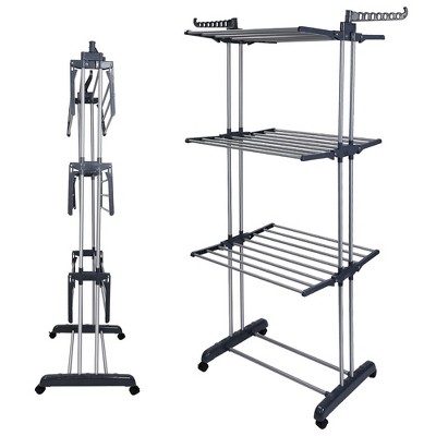 iMountek "Collapsible Rolling Clothes Drying Rack with Dual Side Wings - Laundry Hanger Stand & Shelves" Silver