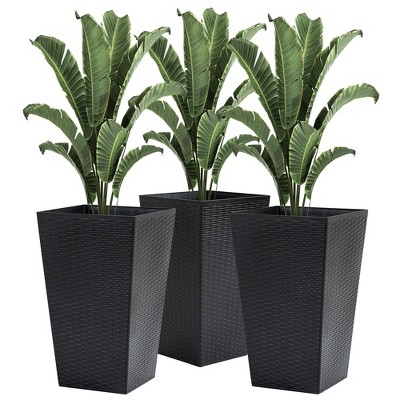Okak Stackable Planters 3 Pack with Drainage Holes 14.25x14.25x24 Inch Indoor/Outdoor Flower Pots for Patio, Balcony, Front Door