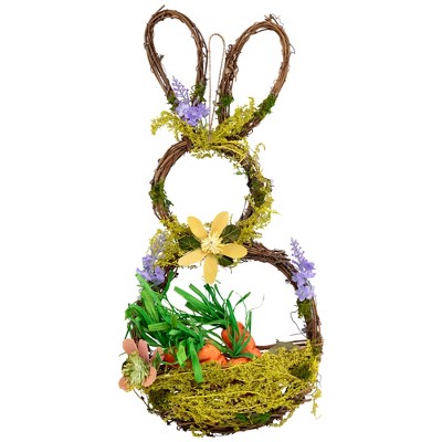 Northlight Artificial Floral Bunny Hanging Easter Basket Decoration - 14.5"