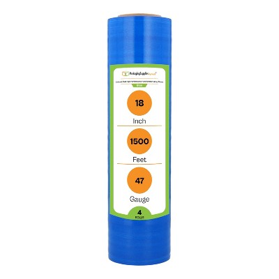 PSBM 4 Rolls Tinted Blue Cast Hand Pallet Stretch Wrap 18" x 1500 Ft. x 47 Gauge
