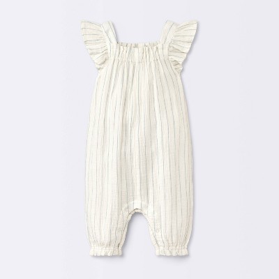 Baby Girls' Striped Gauze Long Legged Romper - Cloud Island™ Cream
