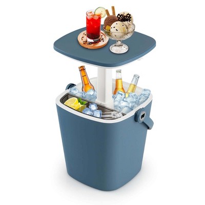 Costway 4 Gallon Portable Cooler Bar Table with Handle Bottle Opener & Lift Top Lid Black/Blue