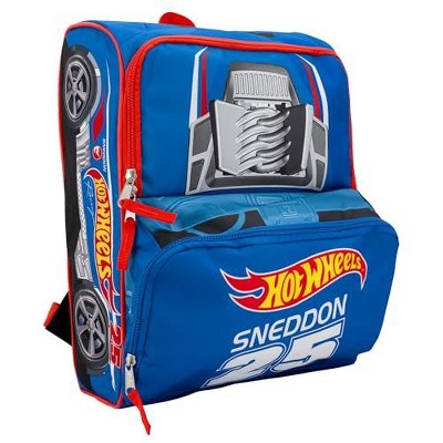 Hot Wheels Blue Sneddon #25 Twinduction Race Car Shaped 14” Mini Backpack, Kids School Bag, Blue