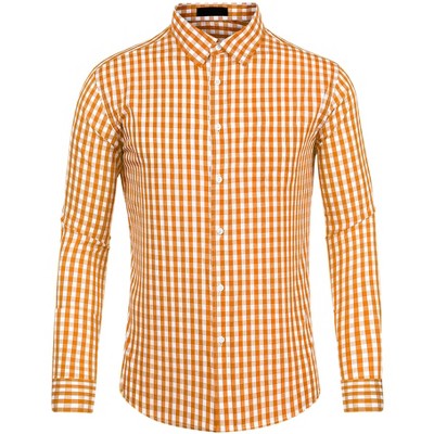 Lars Amadeus Men's Button Down Long Sleeves Gingham Plaid Dress Shirts