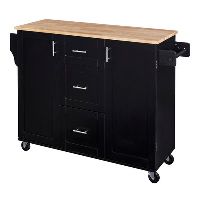 Dexmalle Black Rolling Kitchen Island with Slide-Out Shelf and Internal Storage Rack