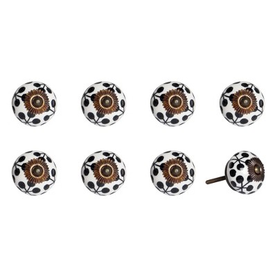 HomeRoots Set of Eight Black And White Ceramic And Metal Drawer Pull Knobs