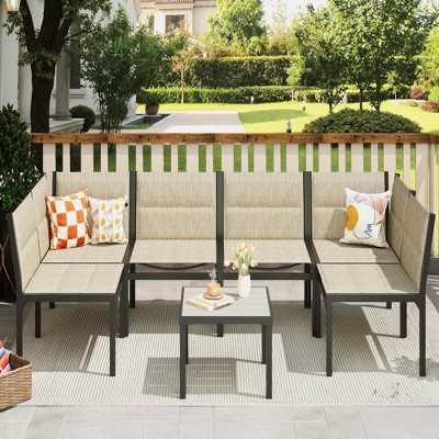 COWLOWN 7 Piece Yellow Outdoor Patio Conversation Set with Cotton, Ideal for Garden, Backyard, Balcony and Lawn