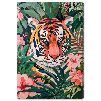 Art Remedy Tiger Hidden in Tropics Tropical Jungle Animals Wall Art Unframed