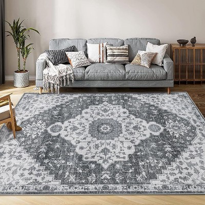 Machine Washable Area Rug - Non-Slip Non-Shedding Low Pile Foldable Soft Floral Printed Rug for Living Room, Bedroom, Nursery Kitchen