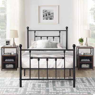 VECELO Twin/Full/Queen Metal Platform Bed Frame with Headboard and Footboard, Industrial Bed Frame, No Box Spring Needed, Storage Space